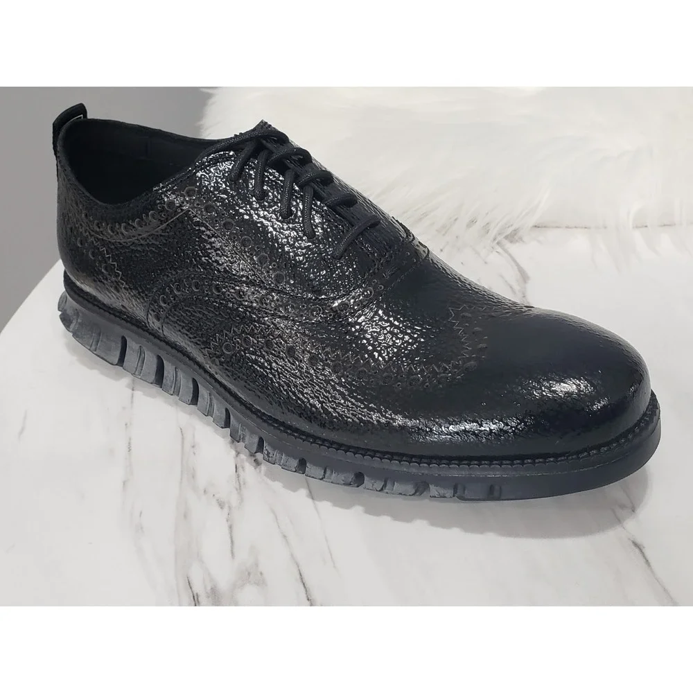 NEW 7.5 WIDE Cole Haan Zerogrand Wingtip Oxford Black Leather Dress Shoes C26228